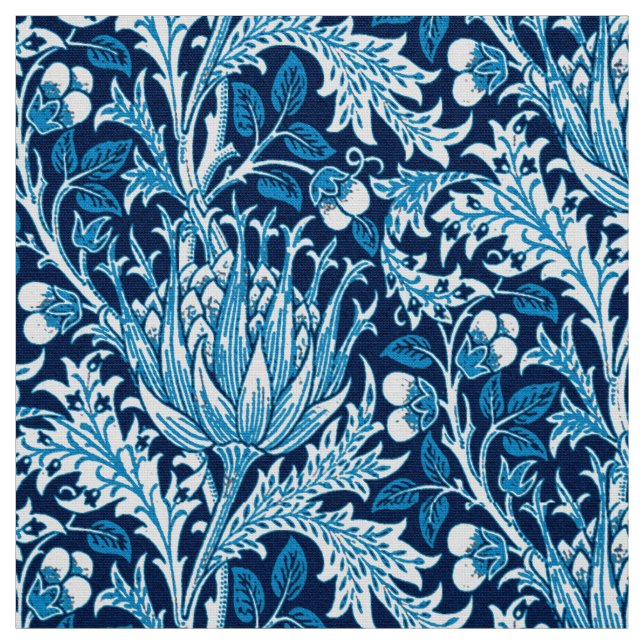William Morris Damask, Navy & White Fabric (Swatch)