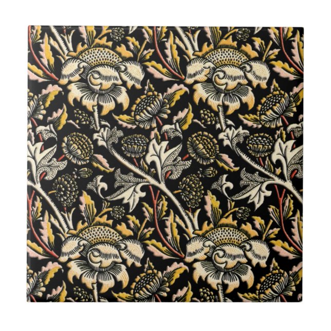 William Morris dark floral arabesque Tile (Front)