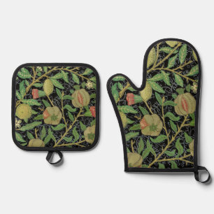 William Morris Dark Pomegranate Fruit Pattern Oven Mitt & Pot Holder Set