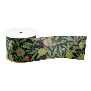 William Morris Dark Pomegranate Fruit Pattern Satin Ribbon