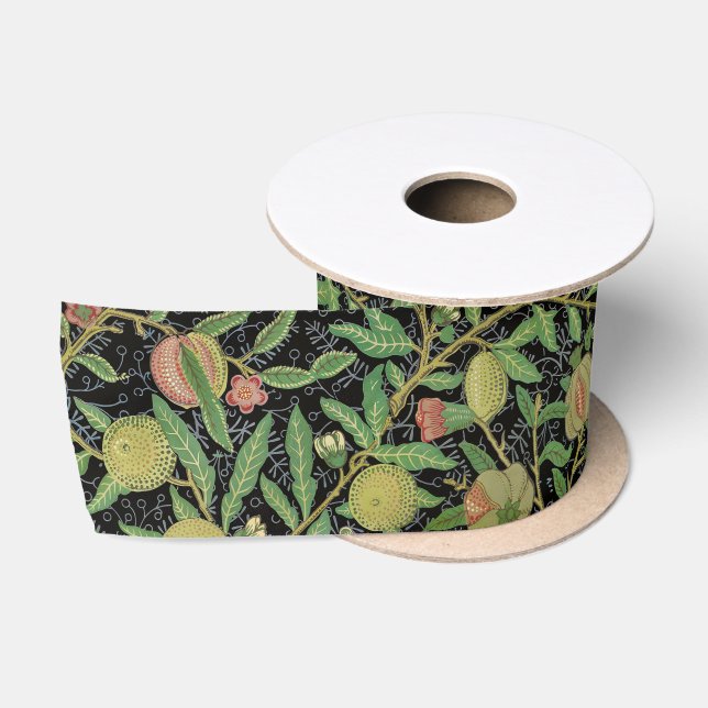 William Morris Dark Pomegranate Fruit Pattern Satin Ribbon (Spool)