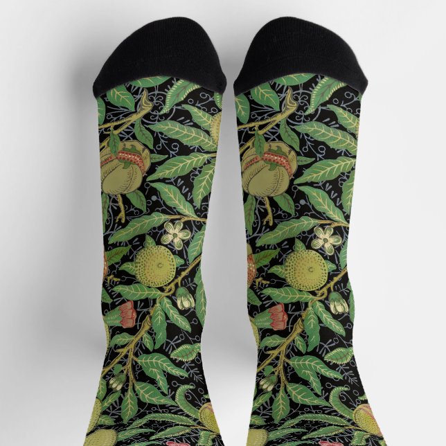 William Morris Dark Pomegranate Fruit Pattern Socks (Top)