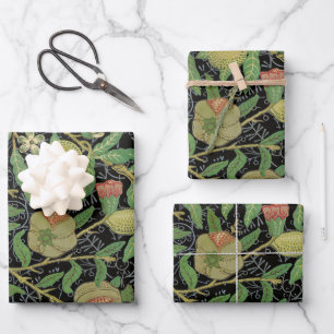 William Morris Dark Pomegranate Fruit Pattern Wrapping Paper Sheet