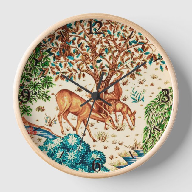 William Morris Deer by a Brook Beige Background  Clock (Front)