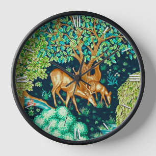 William Morris Deer by a Brook Blue and Green Clock