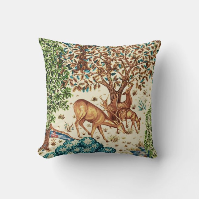 William Morris Deer by a Brook Tapestry Beige Cushion (Front)