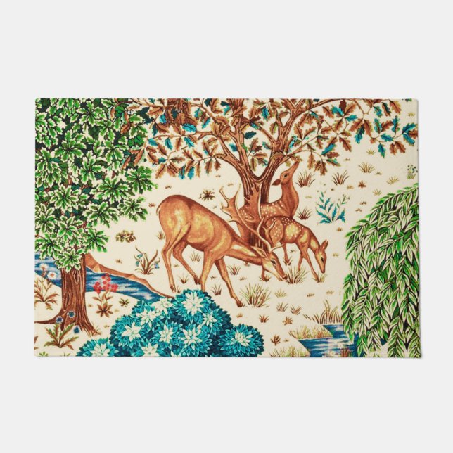 William Morris Deer by a Brook Tapestry Beige Doormat (Front)