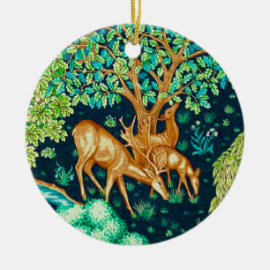 William Morris Deer by a Brook Tapestry Indigo Ceramic Tree Decoration