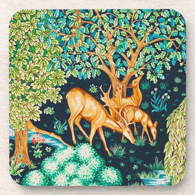 William Morris Deer by a Brook Tapestry Indigo Coaster (Front)