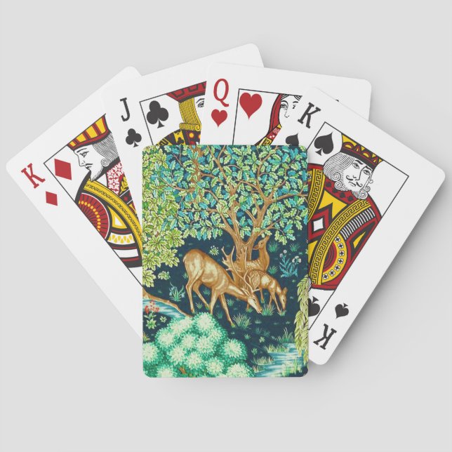 William Morris Deer by a Brook Tapestry Indigo Playing Cards (Back)