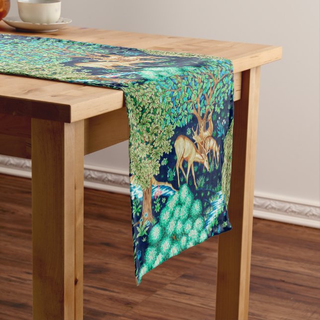 William Morris Deer by a Brook Tapestry Indigo Short Table Runner (In Situ)