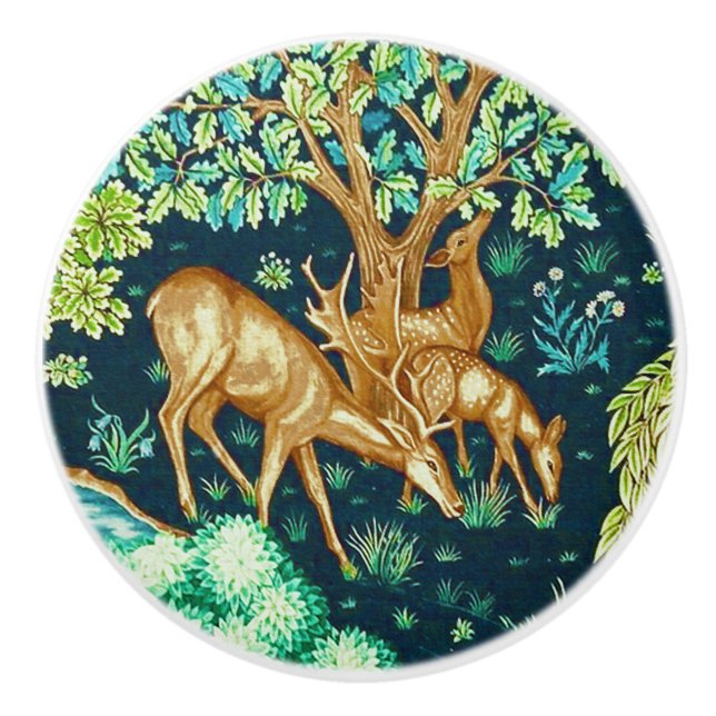 William Morris Deer by a Brook Tapestry Print Ceramic Knob (Front)