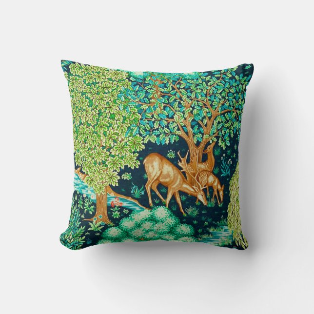 William Morris Deer by a Brook Tapestry Print Cushion (Front)