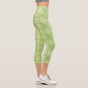 William Morris Diaper Green Tile Pattern Capri Leggings