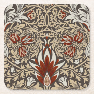 William Morris Earthy Brown Floral Wallpaper Square Paper Coaster