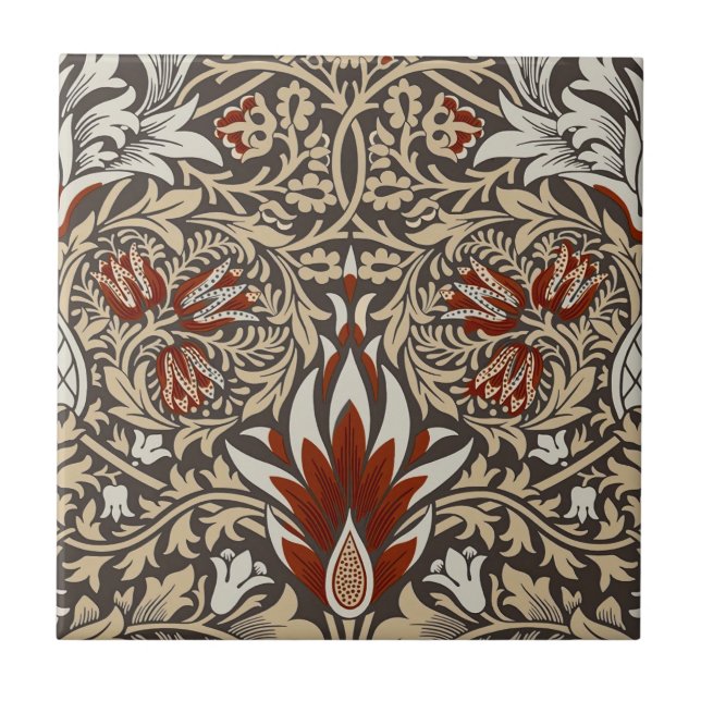 William Morris Earthy Brown Floral Wallpaper Tile (Front)