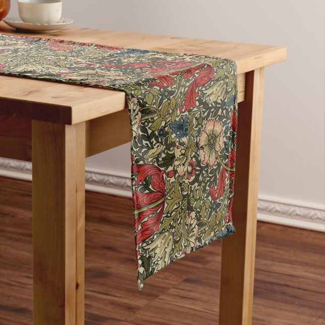 William Morris Elegant Floral Pattern Red Green  Long Table Runner (In Situ)
