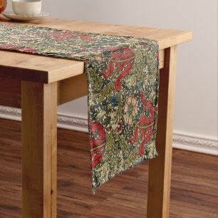William Morris Elegant Floral Pattern Red Green  Short Table Runner
