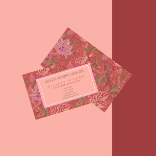 William Morris - Elegant Red & Pink Floral Business Card