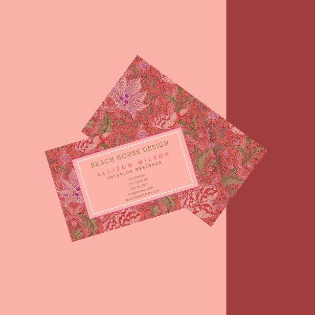 William Morris - Elegant Red & Pink Floral Business Card (Creator Uploaded)