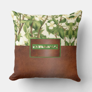 William Morris Elegant White & Green Flower Tree Cushion