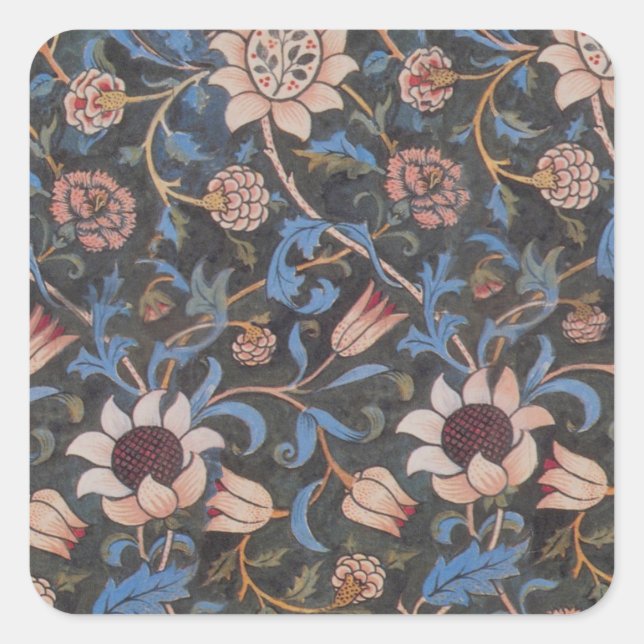 William Morris Evenlode Textile Floral Art Square Sticker (Front)