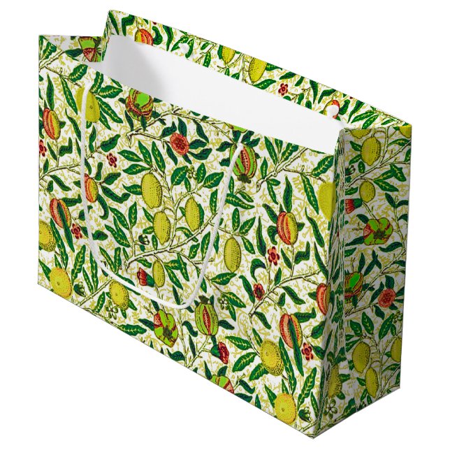 William Morris Exotic Fruit, Lemon Yellow  Large Gift Bag (Front Angled)