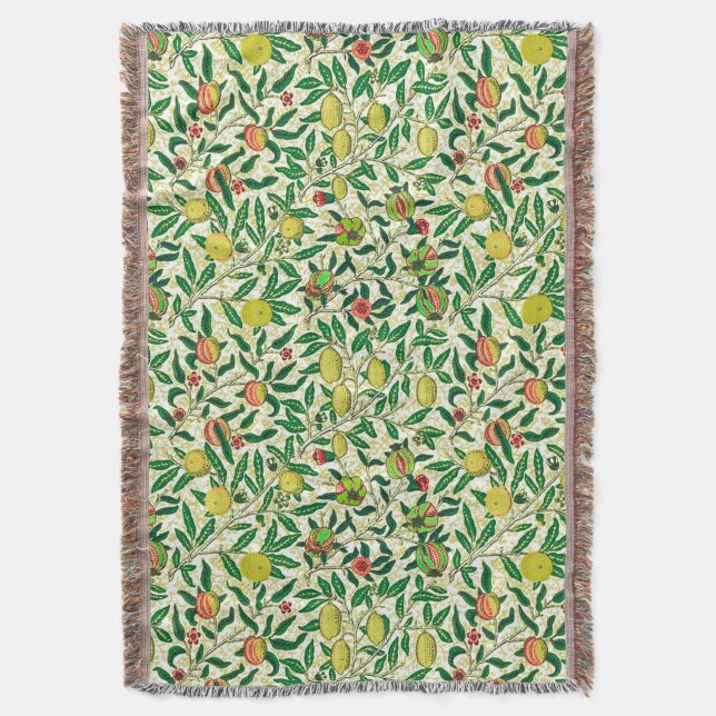 William Morris Exotic Fruit, Lemon Yellow Throw Blanket (Front Vertical)