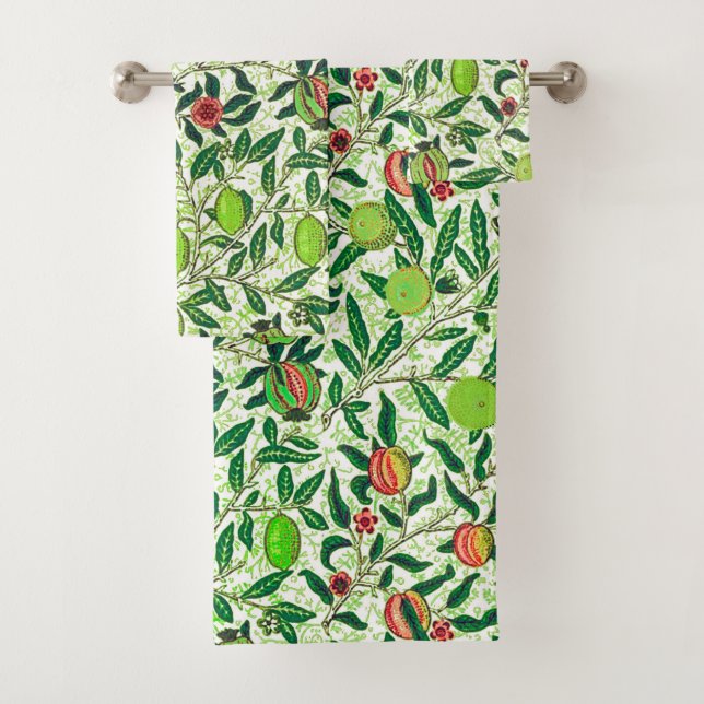 William Morris Exotic Fruit, Lime Green Bath Towel Set (Insitu)