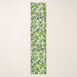 William Morris Exotic Fruit, Lime Green Scarf<br><div class="desc">Long scarf in a William Morris Art Nouveau pattern of limes,  pomegranates,  and peaches,  with blossoms,  on leafy branches - fruit in lime green and coral orange,  with green leaves,  against a patterned,  lime green and white  background</div>