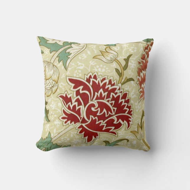 William Morris Fine Red Floral Wallpaper Cushion (Front)