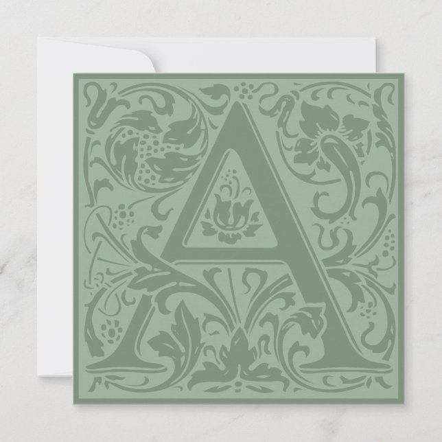 William Morris Floral Alphabet Monogram Letter A Invitation (Front)