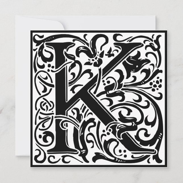 William Morris Floral Alphabet Monogram Letter K Invitation (Front)
