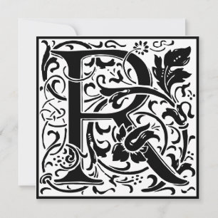 William Morris Floral Alphabet Monogram Letter R Invitation