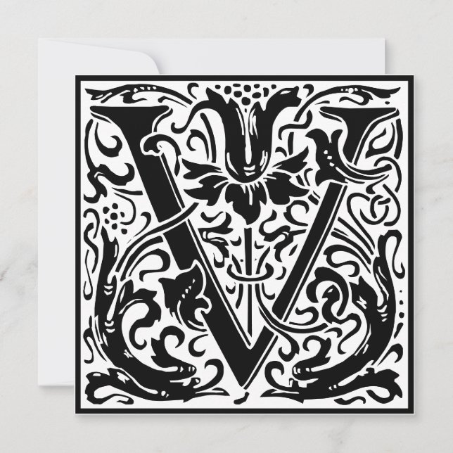William Morris Floral Alphabet Monogram Letter V Invitation (Front)