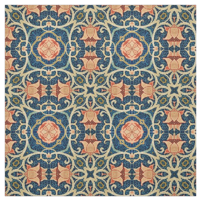 William Morris Floral Arabesque Geometric Pattern Fabric (Swatch)