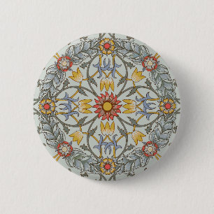 William Morris Floral Circle Flower Illustration 6 Cm Round Badge
