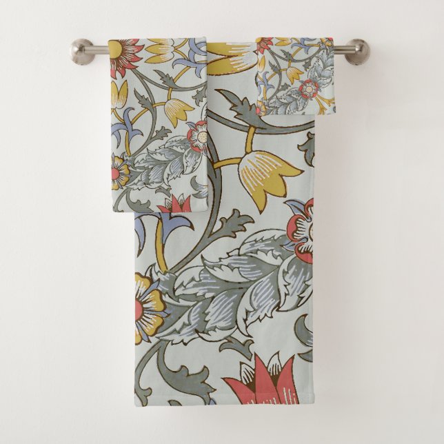 William Morris Floral Circle Flower Illustration Bath Towel Set (Insitu)