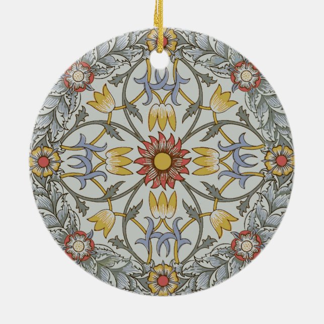 William Morris Floral Circle Flower Illustration Ceramic Tree Decoration (Back)