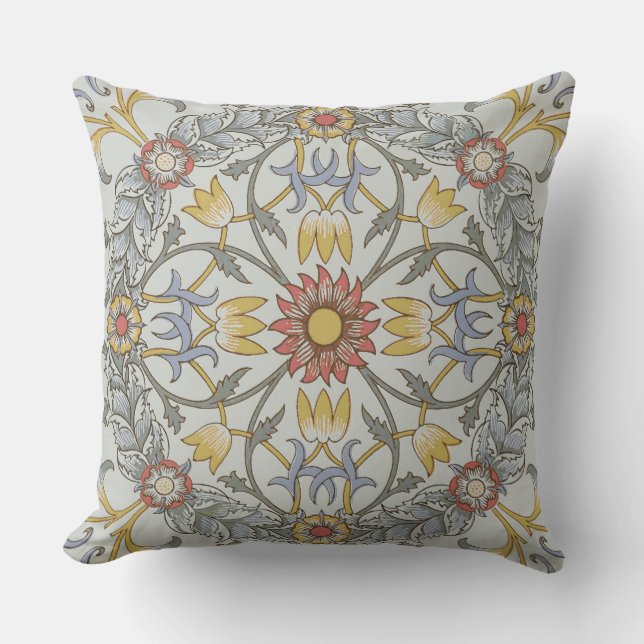 William Morris Floral Circle Flower Illustration Cushion (Front)