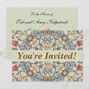 William Morris Floral Circle Flower Illustration Invitation