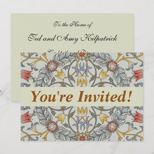 William Morris Floral Circle Flower Illustration Invitation (Front/Back)