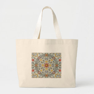 William Morris Floral Circle Flower Illustration Large Tote Bag