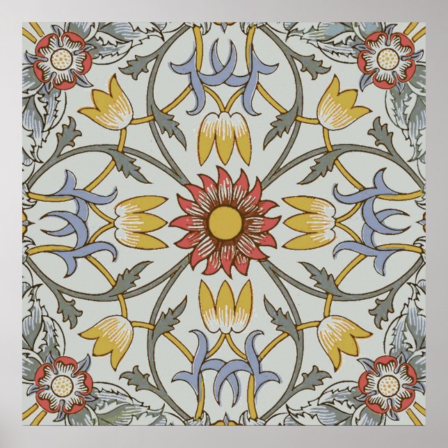 William Morris Floral Circle Flower Illustration Poster (Front)