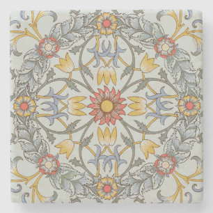 William Morris Floral Circle Flower Illustration Stone Coaster