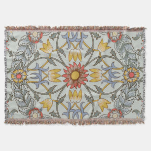 William Morris Floral Circle Flower Illustration Throw Blanket