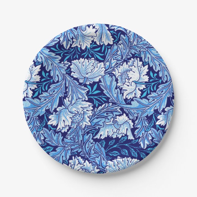William Morris Floral, Cobalt Blue and White Paper Plate (Front)