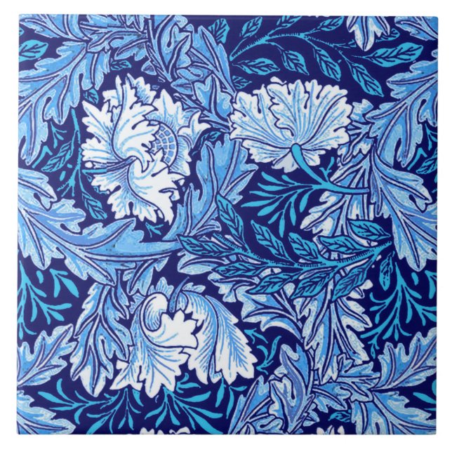 William Morris Floral, Cobalt Blue and White Tile (Front)
