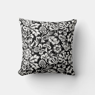 William Morris Floral Damask, Black and White Cushion