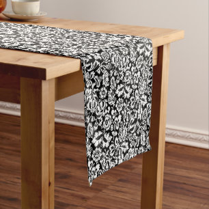 William Morris Floral Damask, Black and White Short Table Runner